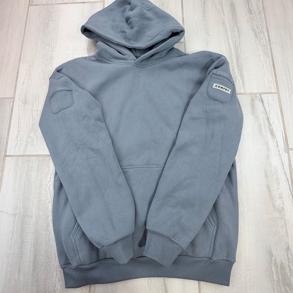 Comfrt Travel Essentials Hoodie Sky Blue Zip Sleeve Pockets KJHU47 Mens Large